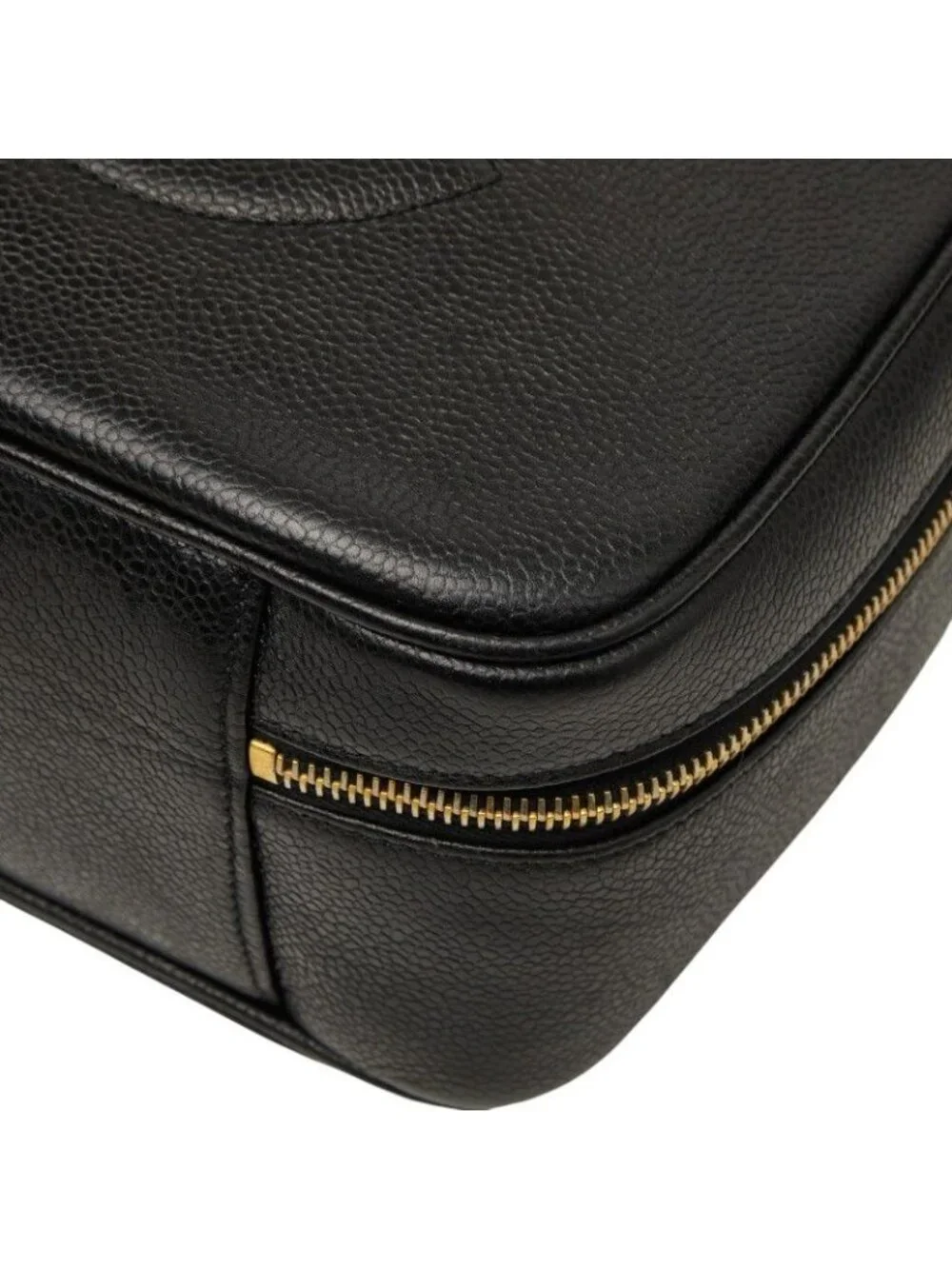Chanel CC Logo Vanity 2-Way Shoulder Bag Black Caviar Leather